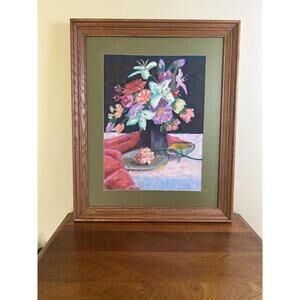 Original framed signed floral acrylic on board